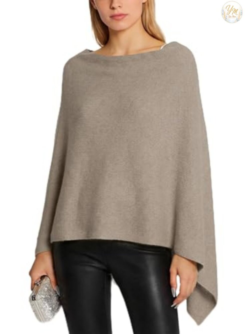 Wool Blend Knit Poncho Asymmetric Wrap Sweater Cape for Fall Winter